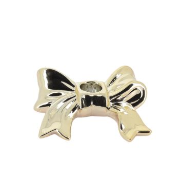 Bougeoir doré en forme de nœud en résine - Noël - 13 x 10 x 3 cm