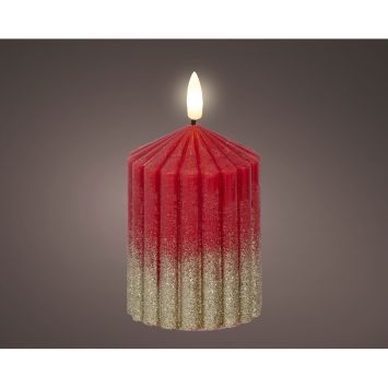 Bougie rouge à paillettes dorées de Noël à LED en cire - 7 x 10 cm