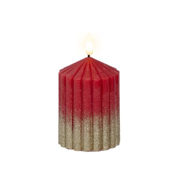 Bougie rouge à paillettes dorées de Noël à LED en cire - 7 x 10 cm