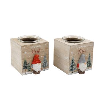 Bougeoir avec gnome de Noël - 8 x 8 cm