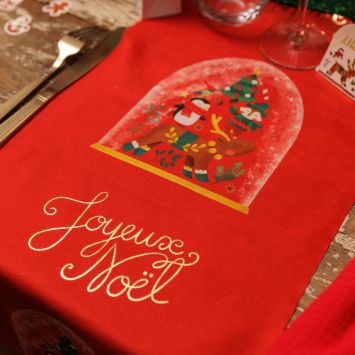 Chemin de table "Joyeux Noël" en tissu - Noël - 28 cm x 3 m - Collection Conte de Noël
