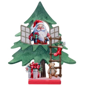 Décoration à poser en bois - Noël - 19,5 x 4 x 20,5 cm - Collection Père Noël
