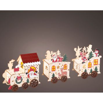 Train de Noël à LED en bois - 7,5 x 39,5 x 12,7 cm