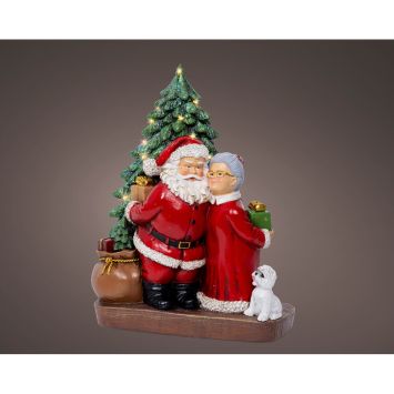 Figurine du Père Noël et de la Mère Noël à LED en polyrésine - 11 x 19,5 x 24,5 cm