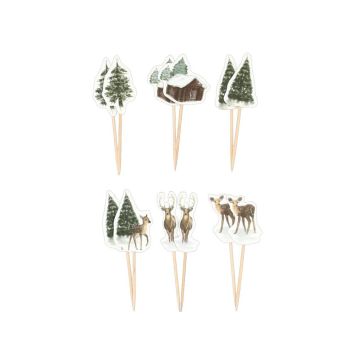 12 pics en bois - Noël - 9 cm - Collection Neige Éternelle