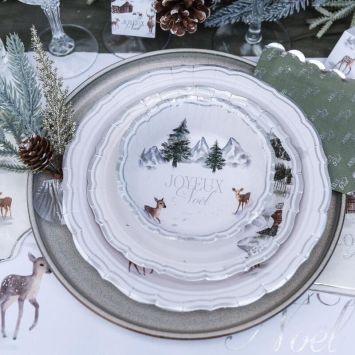 8 bols "Joyeux Noël" en carton - Noël - Diamètre 13,5 cm - Collection Neige Éternelle