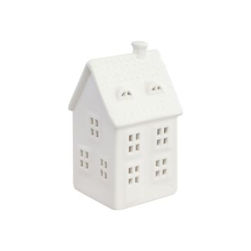 Photophore de Noël en forme de maison givrée en céramique - 9 x 9 x 17 cm