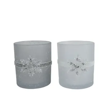 Photophore de Noël avec flocon de neige en verre - 9,5 x 10 cm - Modèle Aléatoire