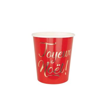 8 gobelets en carton rouge Joyeux Noël en lettres dorées !