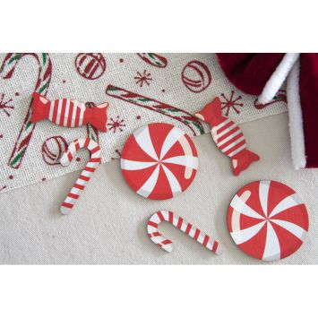 6 décorations de Noël en bois en forme de sucreries à parsemer - 4 x 4 cm