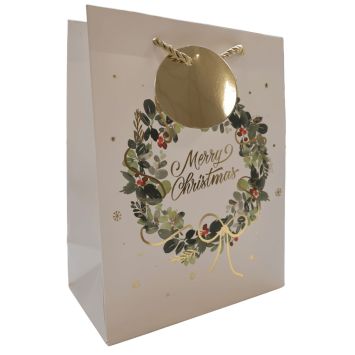Sac cadeau de Noël en papier - Couronne Traditionnelle - Taille S