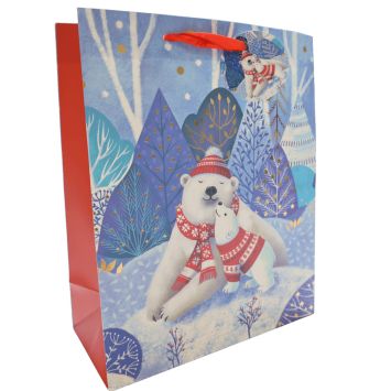 Sac cadeau de Noël en papier - Ours Polaire - Taille M