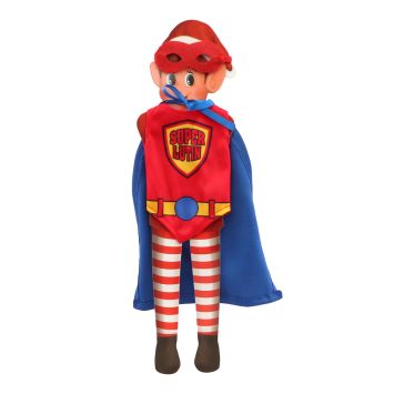Déguisement Super Lutin pour lutin farceur, cape bleue, masque rouge et plastron héros | jourdefete.com