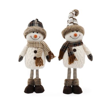 Bonhomme de Neige décoratif en tissu avec bonnet et écharpe marron – Modèle aléatoire | jourdefete.com