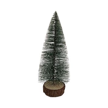 Sapin de Noël givré sur socle en bois - 20 cm
