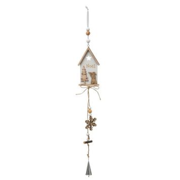 suspension en bois de Noël maison avec grelot de 43 cm | jourdefete.com