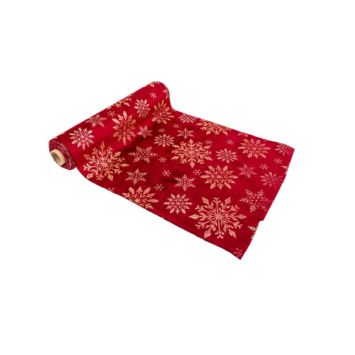 Ce chemin de table en velours marsala contient des flocons de neige en paillettes de couleur cuivre et champagne | jourdefete.com