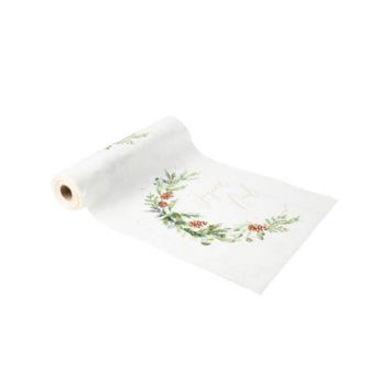 Chemin de table Joyeux Noël Forêt Enchantée Velours Blanc et Or 28cm x 3m