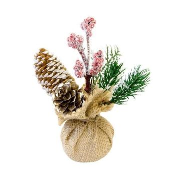 Mini bouquet de sapin dans un sac en toile de jute – 15 cm