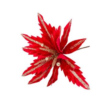 poinsettia en velours rouge avec des paillettes champagne | jourdefete.com