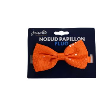 Nœud papillon orange fluo avec sequins brillants | jourdefete.com