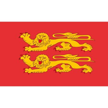 Drapeau rouge de la Normandie illustrant deux léopards dorés au format 90x150 cm pour décoration de fête | jourdefete.com