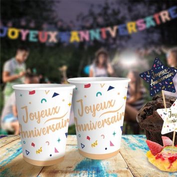 Pack de 6 gobelets - Joyeux Anniversaire - Collection Confettis
