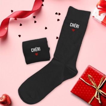 Paire de chaussettes noires pour homme - Saint-Valentin - Collection Chéri Chérie