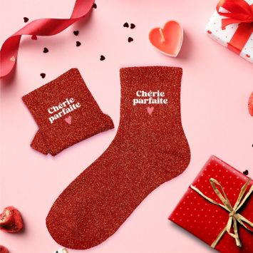 Paire de chaussettes à paillettes pour femme - Saint-Valentin - Collection Chéri Chérie