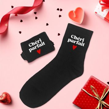 Chaussettes noires pour homme - Saint-Valentin - Collection Chéri Chérie