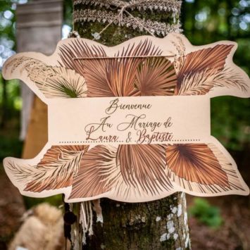 Pancarte Bienvenue - Palm Leaf - Sable et Or