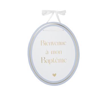 Panneau "Bienvenue à mon baptême" - 35 x 43 cm - Collection Baptême Blanc et Or - Couleur au choix