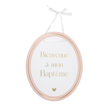 Panneau "Bienvenue à mon baptême" - 35 x 43 cm - Collection Baptême Blanc et Or - Couleur au choix