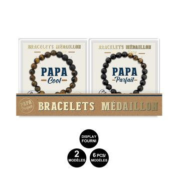 Bracelet médaillon "Papa Cool" / "Papa Parfait" - Collection Papa Parfait - Modèle Aléatoire