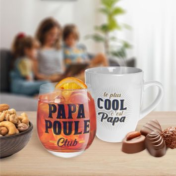 Coffret Verre "Papa Poule Club" et Tasse "Le plus cool c'est Papa" - Collection Papa Parfait