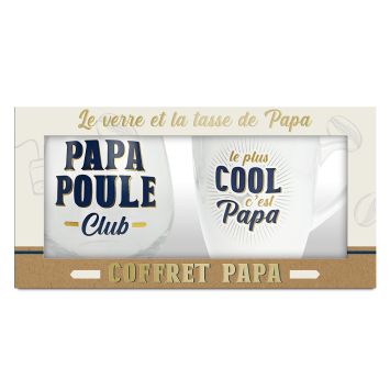 Coffret tasse et verre Papa Poule, une idée cadeau de fête des pères | jourdefete.com
