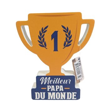 Décoration en bois à poser en forme de coupe "Meilleur Papa du monde" - Collection Papa Parfait