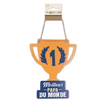 Plaque en bois à suspendre en forme de coupe "Meilleur Papa du monde" - Collection Papa Parfait