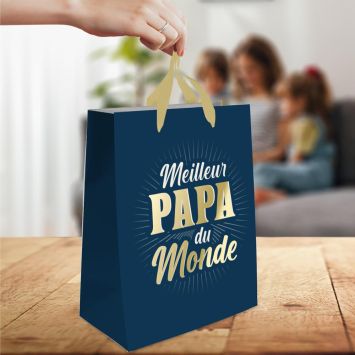 Pochette cadeau "Meilleur Papa du monde" - Modèle Moyen - Collection Papa Parfait