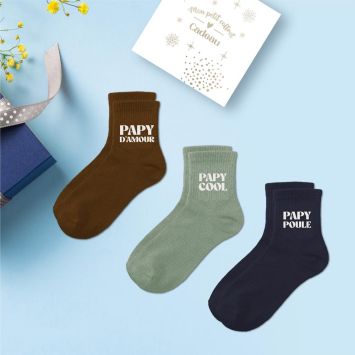 Coffret Trio de chaussettes à paillettes pour homme - Papy - Collection Famille d'Amour