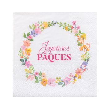 Serviettes papier Joyeuses Pâques fleuries 25x25 cm | jourdefete.com