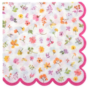 Serviettes en papier Pâques fleurs printemps bord ondulé rose | jourdefete.com