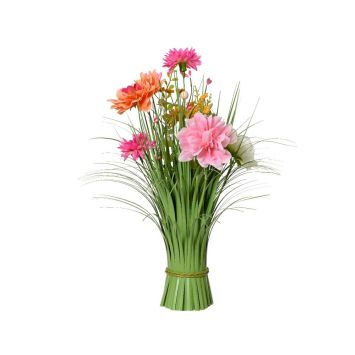 Bouquet de fleurs roses et herbe pour décoration de Pâques, hauteur 40 cm | jourdefete.com