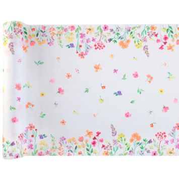 Chemin de table Pâques motifs fleurs printanières décoration festive | jourdefete.com