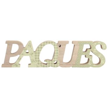 Décoration Pâques en bois vert sauge et jaune pâle pour fête de Pâques | jourdefete.com