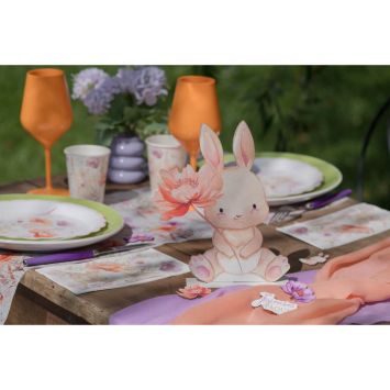 Décoration à poser en bois - Lapin avec fleur - Pâques - Collection Lapinou