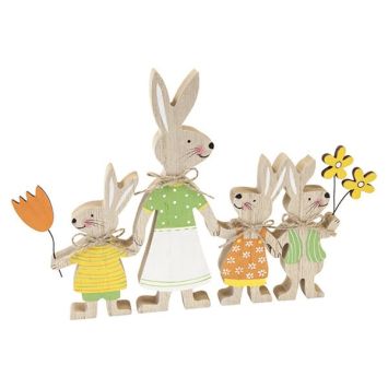 Décoration à poser pour Pâques - Famille de lapins en bois - 18 x 21,5 x 1,5 cm