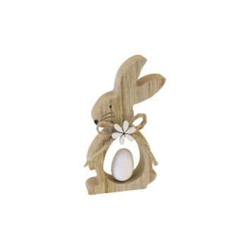 Décoration à poser pour Pâques - Lapin en bois avec œuf - 10 x 5 x 1,5 cm