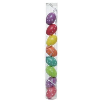 Lot de 8 œufs aux motifs à pois en plastique à suspendre - 5 cm | jourdefete.com