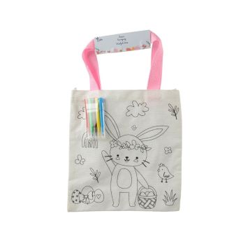 Sac cadeau polyester à colorier avec feutres, motif lapin de Pâques | jourdefete.com